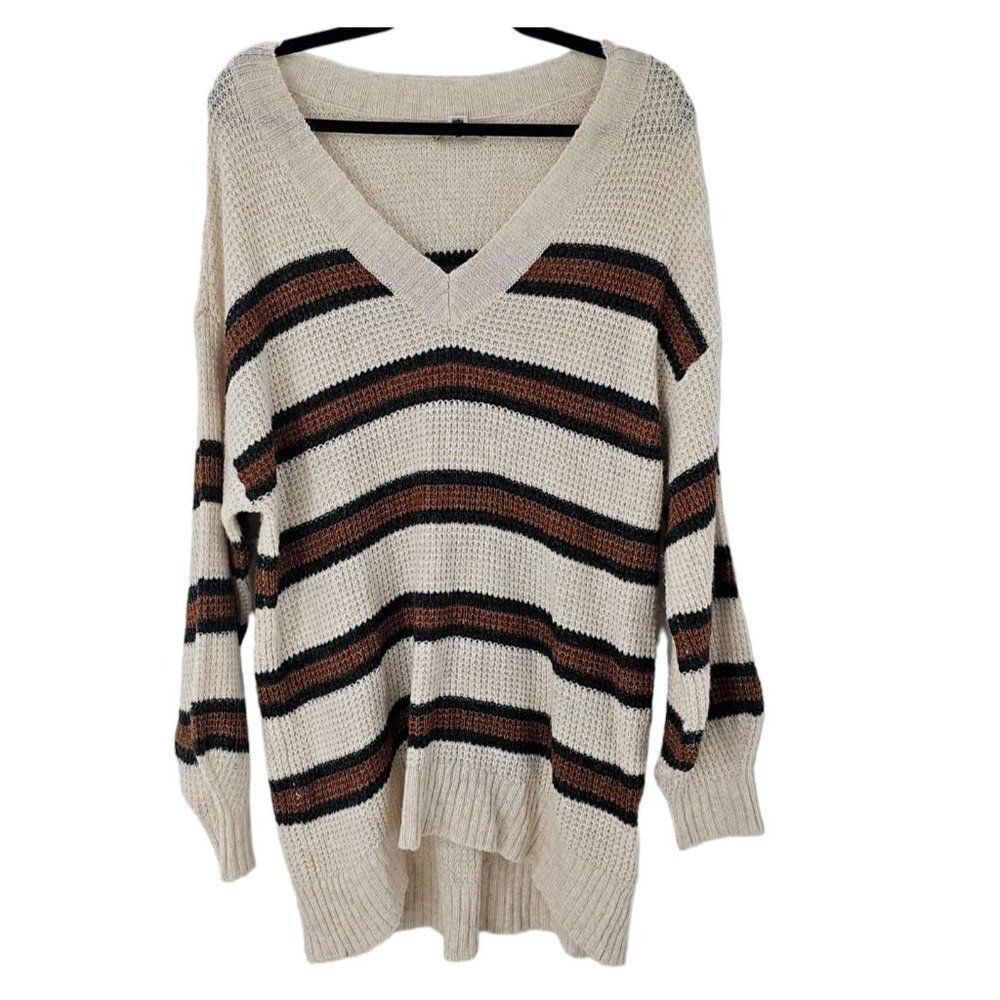 American Eagle Soft Cozy Sweater Size Small Stripe Long Sleeve Boxy Neutral